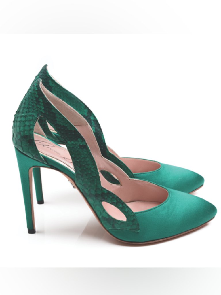 Aruna Seth Satin Printed Snake Heels, Size 37